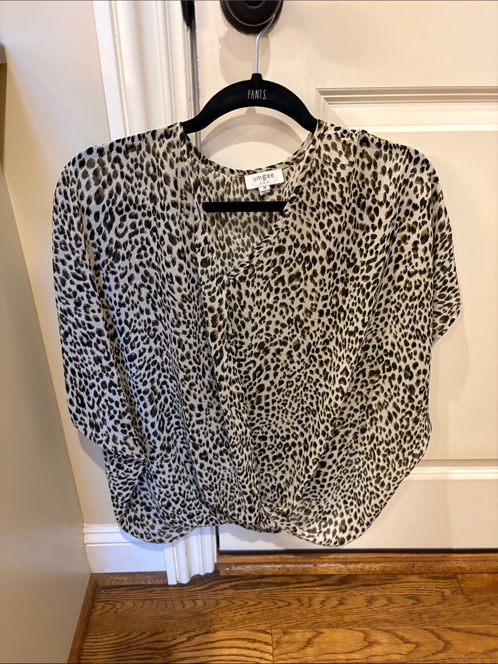 Umgee Cream and Black Leopard Wrap-Style Blouse